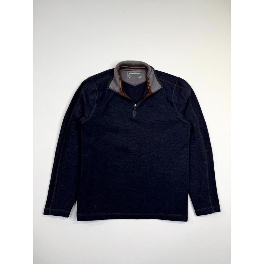 Eddie Bauer Sweater Mens Small Heather Navy Blue Tight Knit Quarter Zip Warm